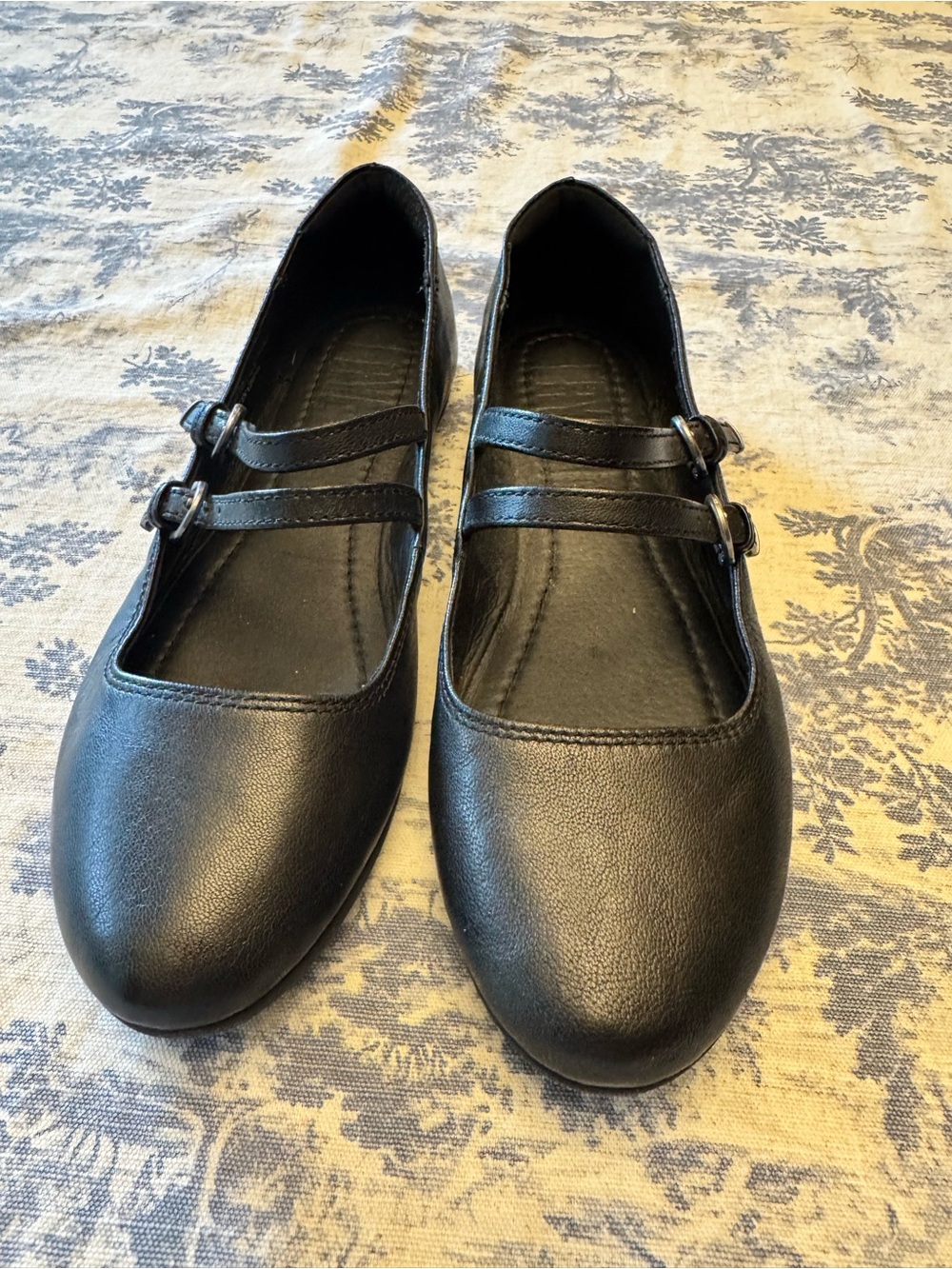 Frye Black Double-Strap Mary Jane Flats